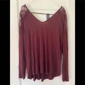 American Eagle Lace Shoulder Long Sleeve Top NWT